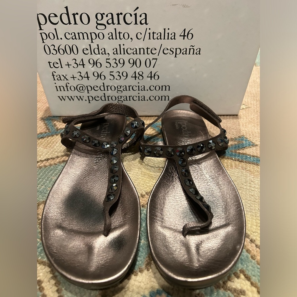 Pedro Garcia Judith Thong Sandals Size 39 silt castoro lame